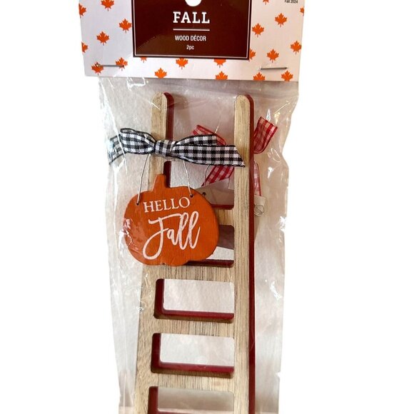 Fall Ladder Wood Decor Mini Sign Set 2pc Apple Orchard Hello Fall Tiered Tray - Picture 6 of 13